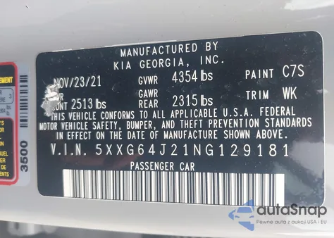 2022 Kia K5 Gt-Line из США, поврежденный, VIN 5XXG64J21NG129181